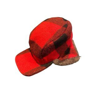 VINTAGE EDDIE BAUER BUFFALOS PLAID WOOL AND  DOWN TRAPPER HAT